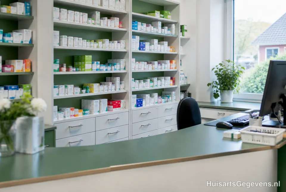 Medicijnkast met doosjes in een huisartsenpraktijk